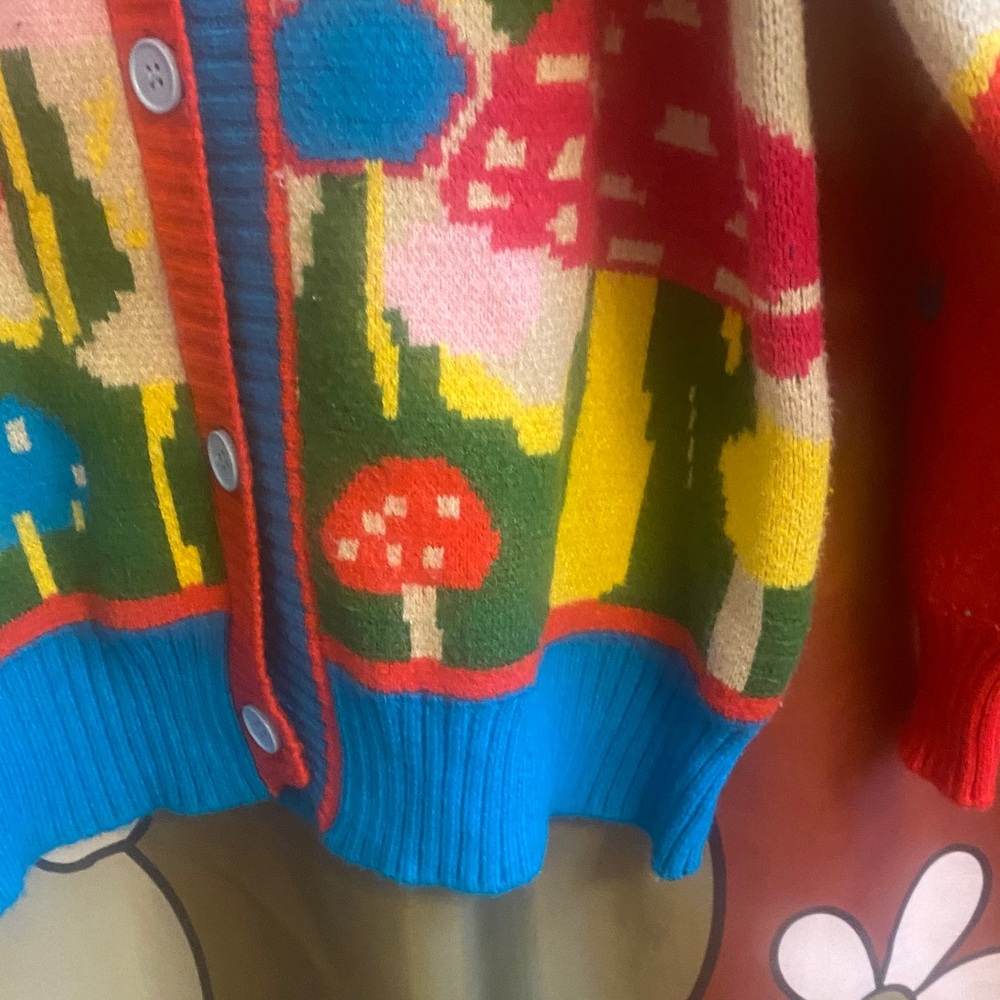 Knit Mushroom Button down sweater Cardigan - Picture 2 of 9